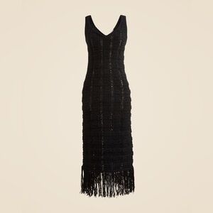 NWT J. Crew Fringe-trim crochet dress - size small - black